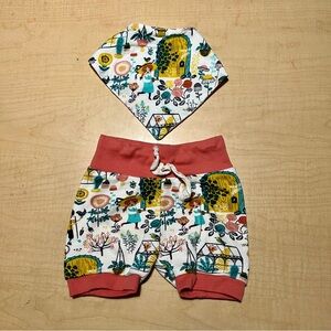 KinderSprouts Organic Cotton Baby Shorts Bib Matching Set Garden Print 6-12mo